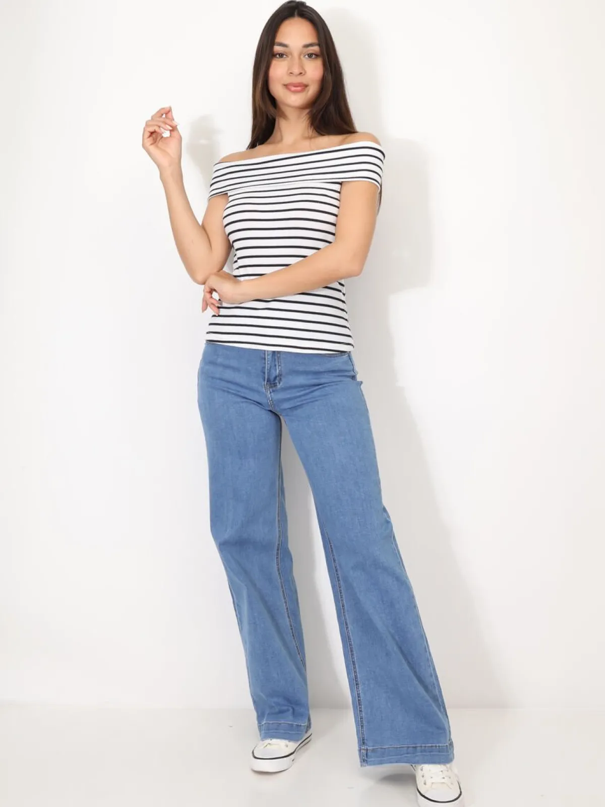 Online La Modeuse Top à col bardot et rayures