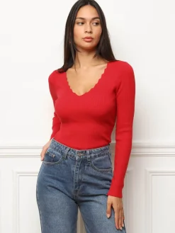 La Modeuse Top à décolleté festonné Rouge