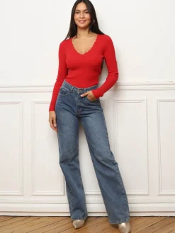 La Modeuse Top à décolleté festonné Rouge