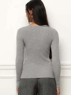 Online La Modeuse Top à décolleté festonné Gris