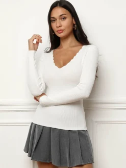 Clearance La Modeuse Top à décolleté festonné Blanc