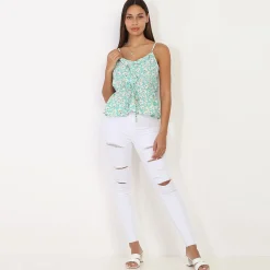 Online La Modeuse Top à fleurs avec volants et lanières Vertclair