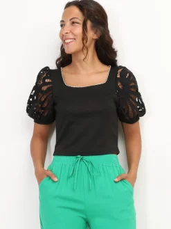 Best La Modeuse Top à strass et manches ballons Noir