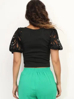 Best La Modeuse Top à strass et manches ballons Noir