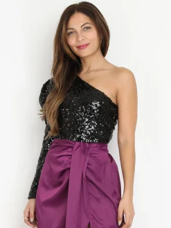 La Modeuse Top asymétrique en sequins Noir