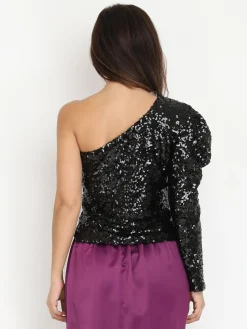 La Modeuse Top asymétrique en sequins Noir