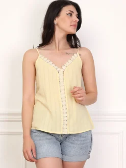 La Modeuse Top avec détails en crochet fleuri Jaune
