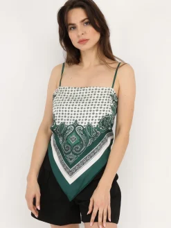Outlet La Modeuse Top bandana satiné Vert
