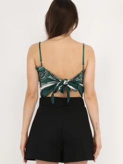 Outlet La Modeuse Top bandana satiné Vert