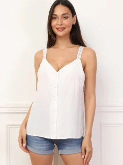 Hot La Modeuse Top boutonné à bretelles en crochet Blanc