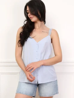 Outlet La Modeuse Top boutonné à bretelles en crochet BleuClair