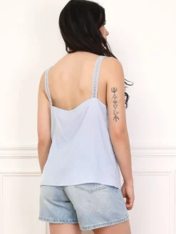 Outlet La Modeuse Top boutonné à bretelles en crochet BleuClair
