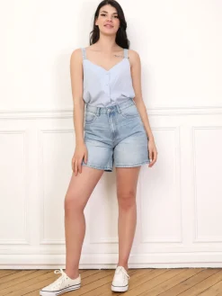 Outlet La Modeuse Top boutonné à bretelles en crochet BleuClair