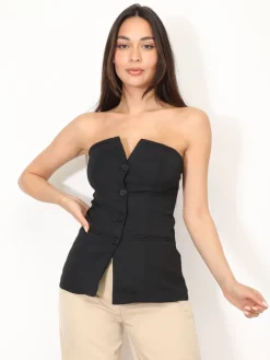 Hot La Modeuse Top bustier avec boutons Noir