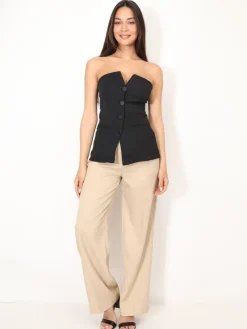 Hot La Modeuse Top bustier avec boutons Noir