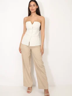 Clearance La Modeuse Top bustier avec boutons Beige