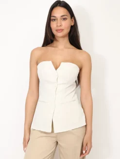 Clearance La Modeuse Top bustier avec boutons Beige