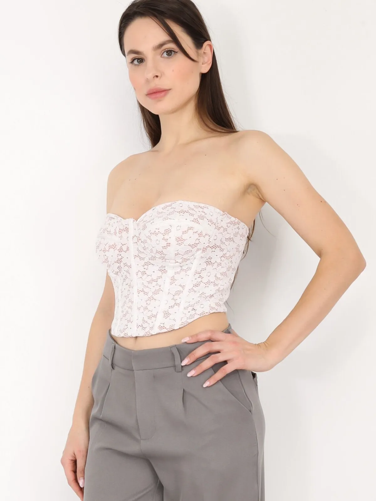 New La Modeuse Top bustier en dentelle fleurie Blanc