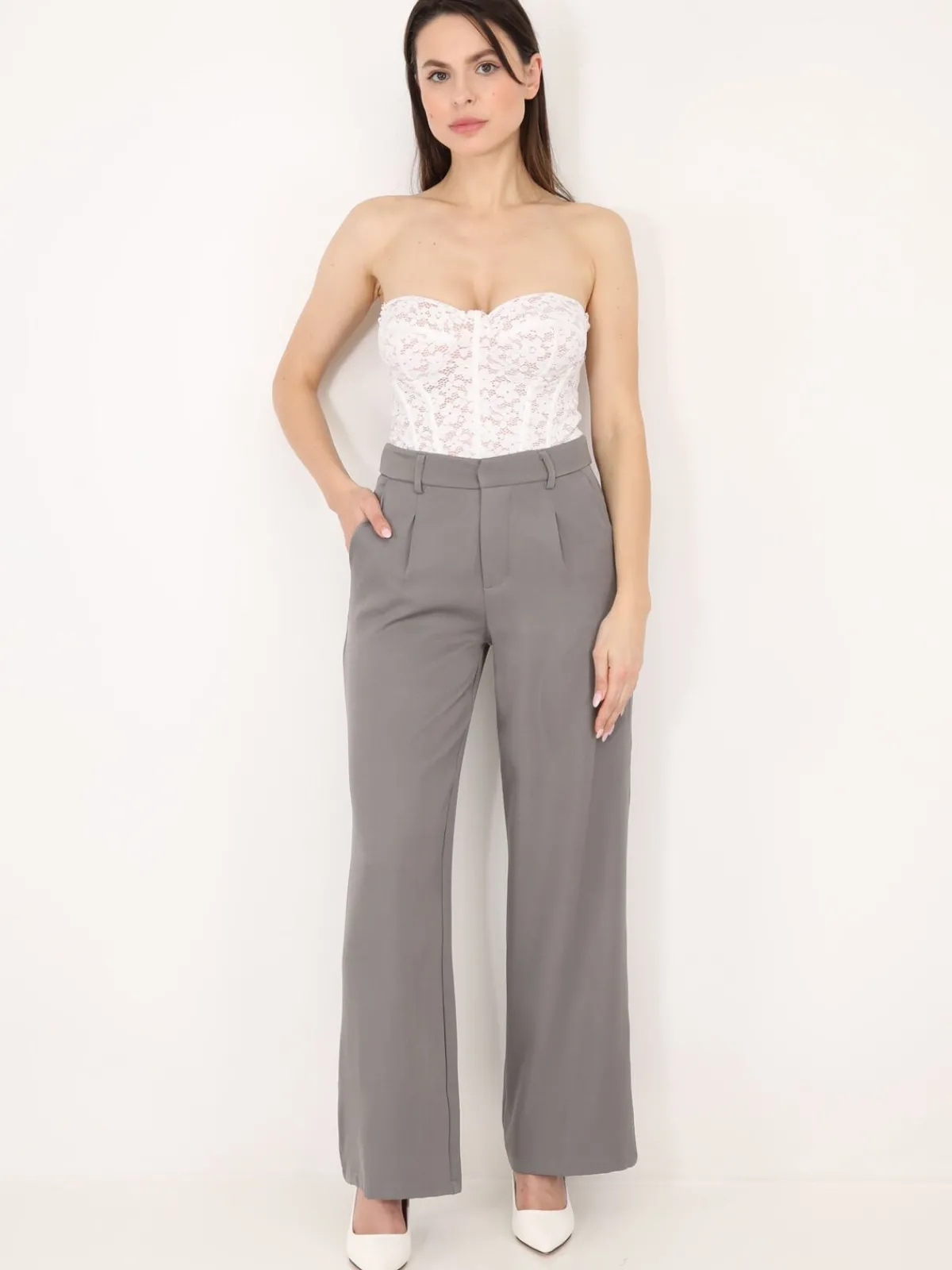 New La Modeuse Top bustier en dentelle fleurie Blanc