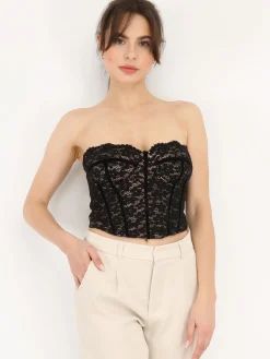 Hot La Modeuse Top bustier en dentelle fleurie Noir