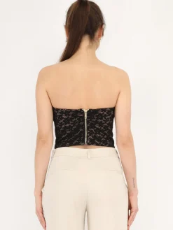 Hot La Modeuse Top bustier en dentelle fleurie Noir