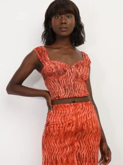 New La Modeuse Top corset en mesh imprimé Orange