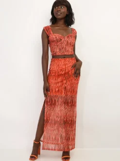 New La Modeuse Top corset en mesh imprimé Orange
