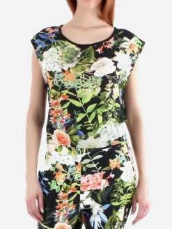 New La Modeuse Top court à imprimé tropical Noir