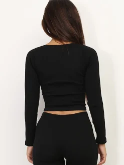 Clearance La Modeuse Top court côtelé basique Noir