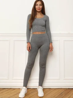 Discount La Modeuse Top court côtelé basique Gris
