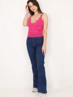 Discount La Modeuse Top court en crochet Fuchsia
