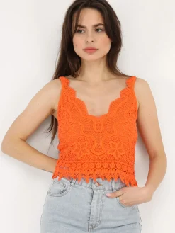 New La Modeuse Top court en crochet Orange