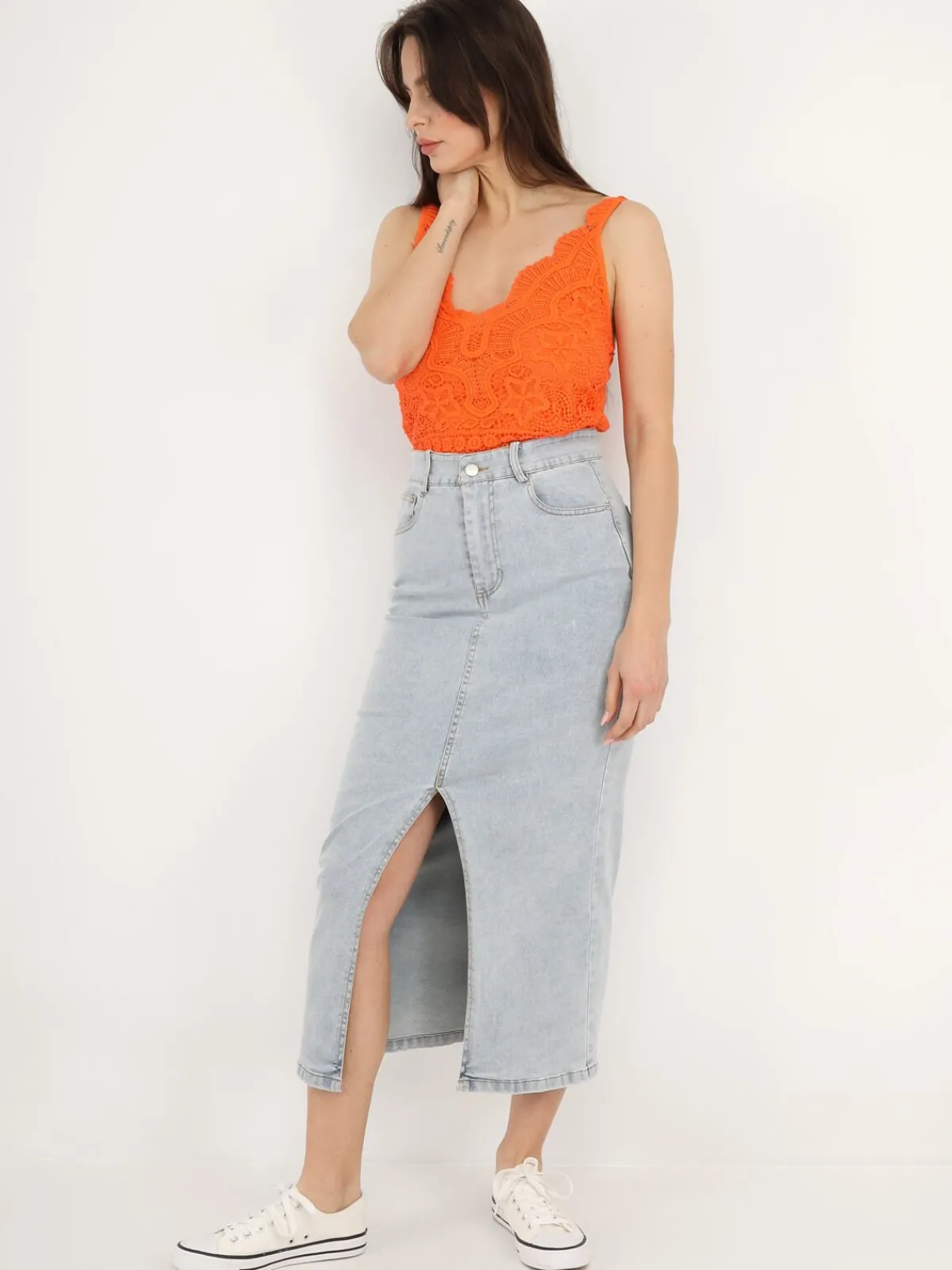New La Modeuse Top court en crochet Orange
