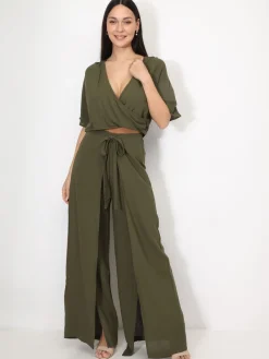 Discount La Modeuse Top cropped cache c艙ur Kaki