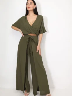 Discount La Modeuse Top cropped cache c艙ur Kaki