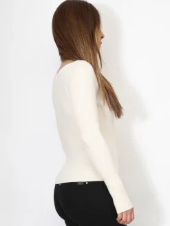 La Modeuse Top côtelé à col asymétrique Beige