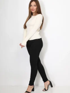 La Modeuse Top côtelé à col asymétrique Beige
