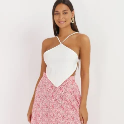 Best La Modeuse Top côtelé effet bandana Blanc