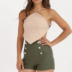 Clearance La Modeuse Top côtelé effet bandana Beige
