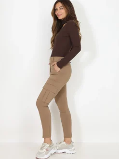 Online La Modeuse Top côtelé moulant asymétrique Marron