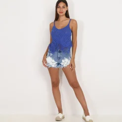 New La Modeuse Top en crochet à franges Bleu