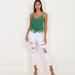 Discount La Modeuse Top en crochet à franges Vert