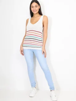 Best La Modeuse Top en crochet à rayures colorées Blanc
