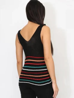 Outlet La Modeuse Top en crochet à rayures colorées Noir