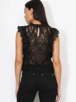 Online La Modeuse Top en dentelle à volants Noir