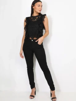 Online La Modeuse Top en dentelle à volants Noir
