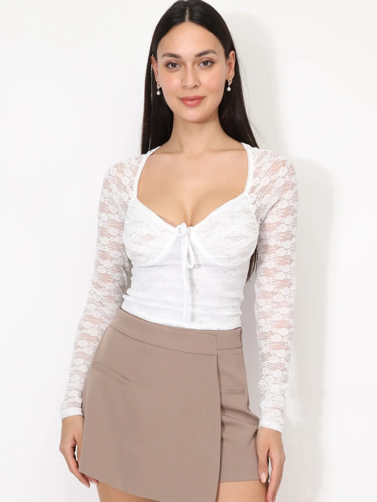 Clearance La Modeuse Top en dentelle style corset Blanc