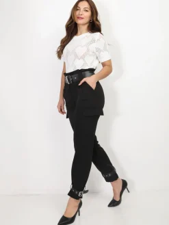 La Modeuse Top en maille ajourée et motif c艙urs Blanc