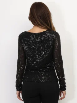 New La Modeuse Top en sequins à manches longues Noir