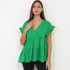 Clearance La Modeuse Top fluide à volants Vert